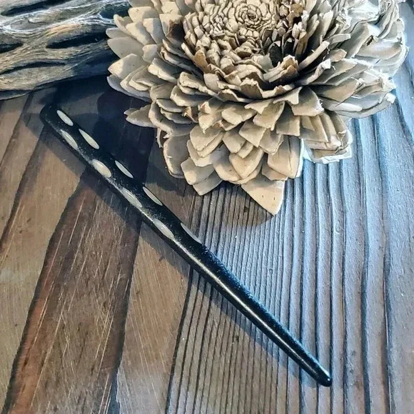Hand Carved India Black Tribal Minimalist Yak Bone Hair Stick - Picture 4 of 11